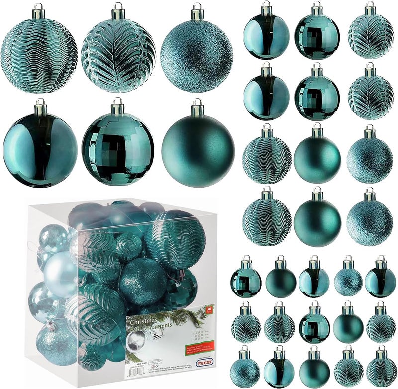 Prextex 36-Pieces Christmas Ornaments Set - Shatterproof, Festive Olive Green Christmas Tree Balls Decorations in 3 Sizes and 6 Styles with Hanging Loops for Tree, Wreath, Dazzling Holiday Party Decor - Image 1